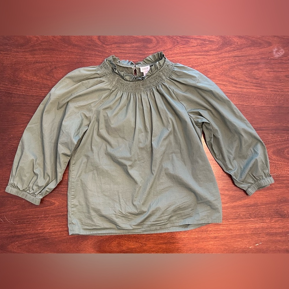 J. Crew Olive Ruffled Blouse